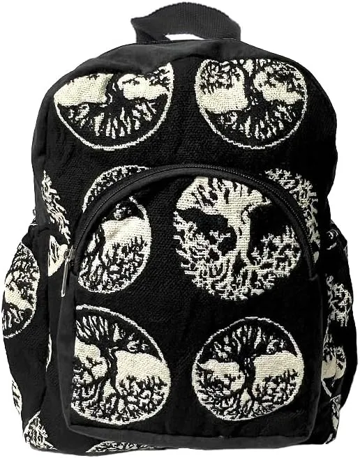 Mia Jewel Shop Tree of Life Small Backpack Nature Print Pattern Adjustable Strap Cushioned Fashion Handmade Bag Boho Accessories (Black)