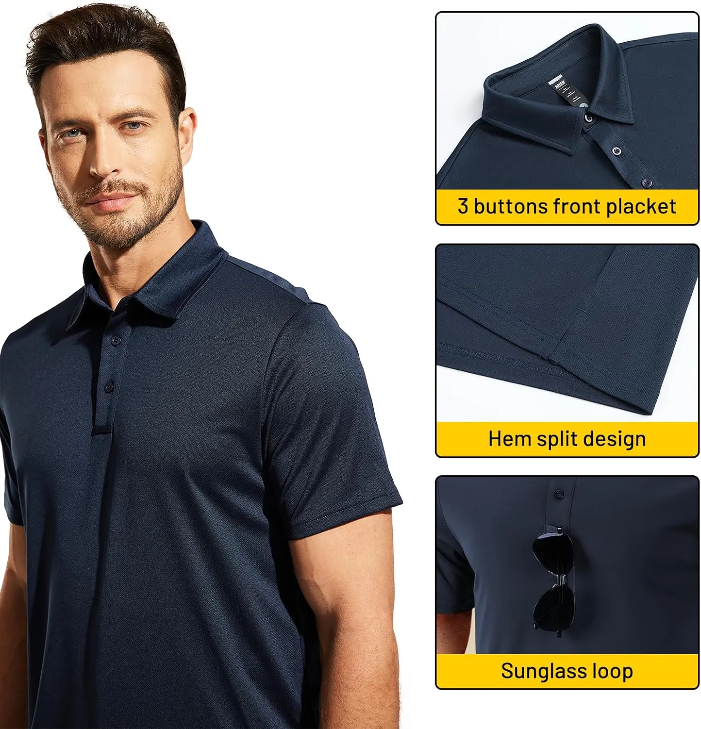 MIER Men's Quick Dry Polo Shirts Polyester Casual Collared Tennis Shirts, Moisture-Wicking, Short Sleeve