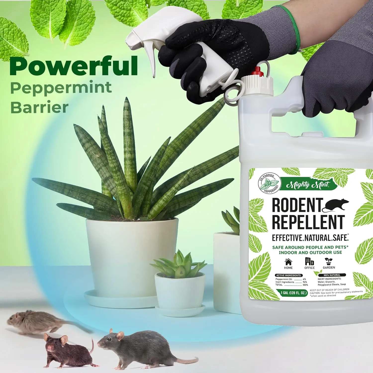 Mighty Mint Peppermint Oil Rodent Repellent Spray – Natural Indoor & Outdoor Control for Mice and Rats – Plant-Based, Extra-Strong Formula - 1 Gallon (128 oz)