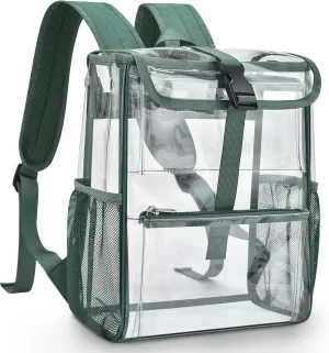 Mildbeer Clear Stadium Backpack for Sports Events & Concerts - 12x12x6 Compact PVC Flap Backpack with Multi-Pocket Design, Green