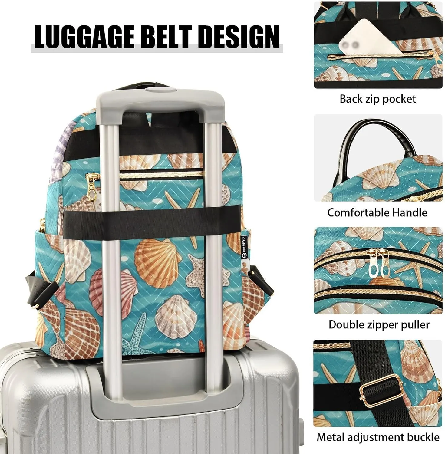 Mini Backpack Quilted Purse for Womens Small Backpack Daypack Starfish Design for Travel Daily Camping,Multi10