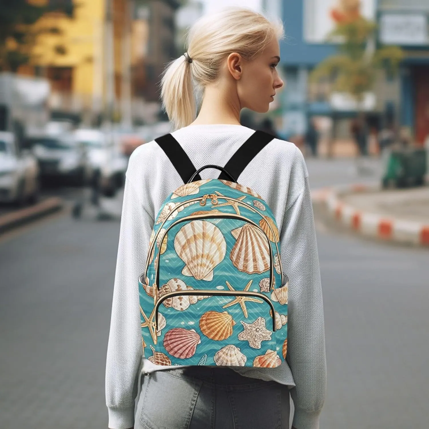 Mini Backpack Quilted Purse for Womens Small Backpack Daypack Starfish Design for Travel Daily Camping,Multi10