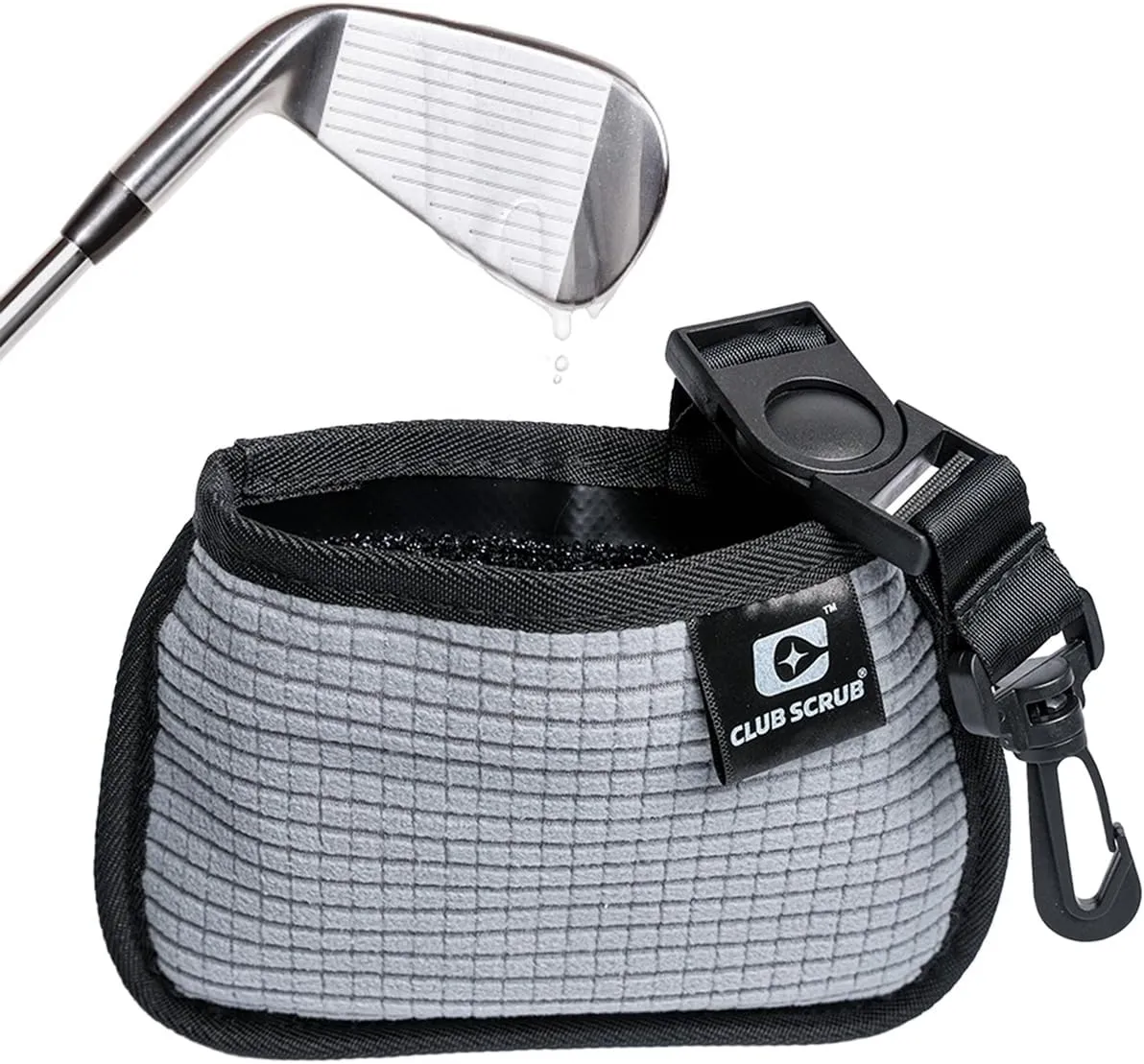 Mini, Golf Club and Golf Ball Cleaning Bag, Waterproof Clean Face Technology Liner, Detachable Clip, Machine Washable, Cleans Club Grooves, Dry Exterior (Gray)