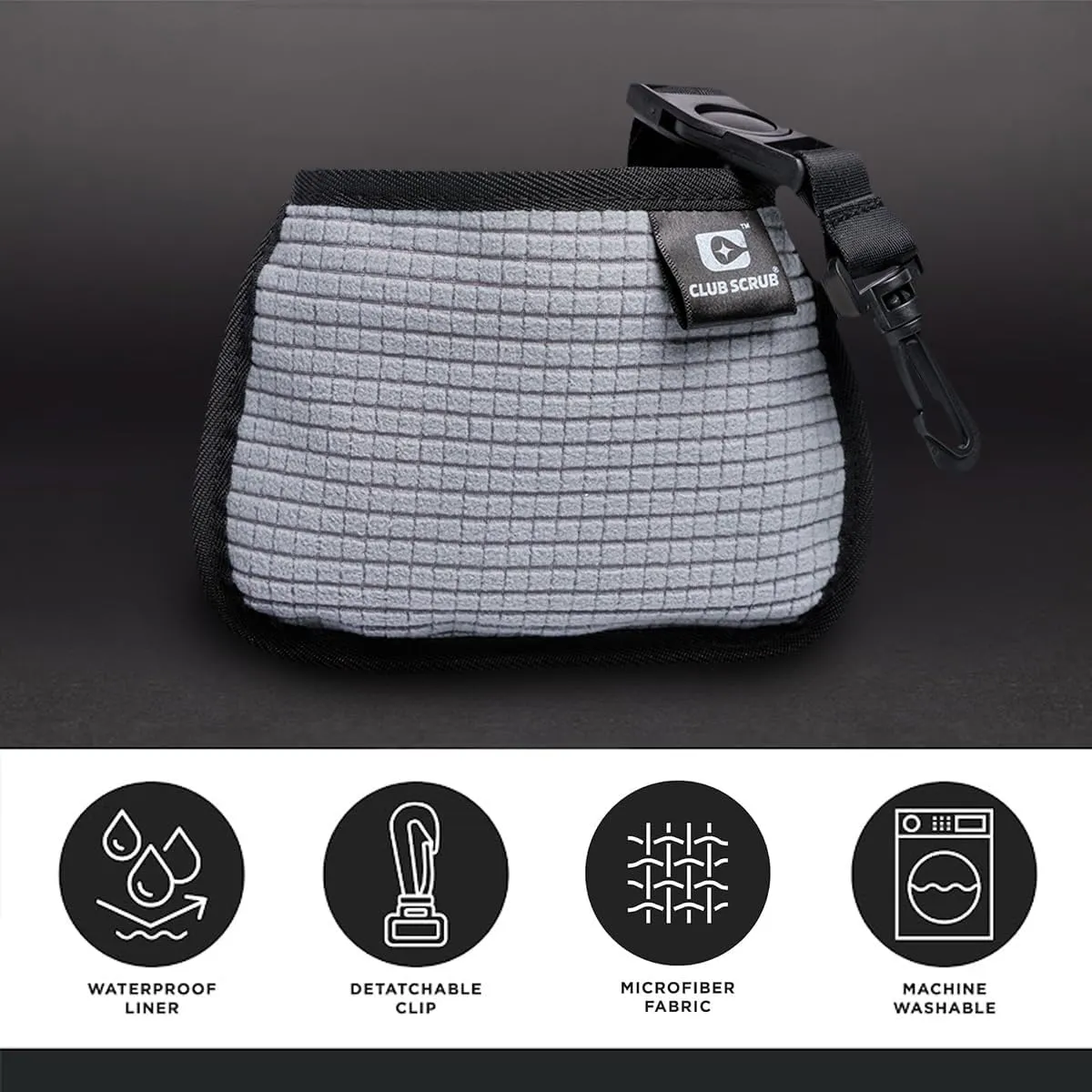 Mini, Golf Club and Golf Ball Cleaning Bag, Waterproof Clean Face Technology Liner, Detachable Clip, Machine Washable, Cleans Club Grooves, Dry Exterior (Gray)