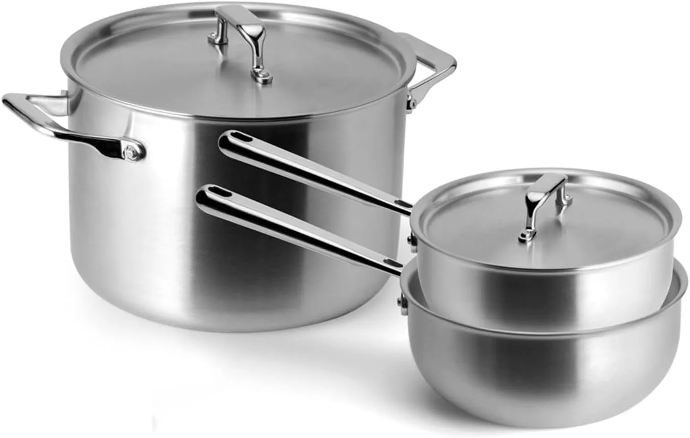 Misen 5-Ply Stainless Steel Cookware Set - Versatile, Dishwasher Safe - 9-Piece Set - 10" Skillet, 12" Skillet, 3 QT Saute Pan & 6 QT Rondeau   Lids, 2 QT & 3 QT Saucier   Lids, 8 QT Stockpot   Lid