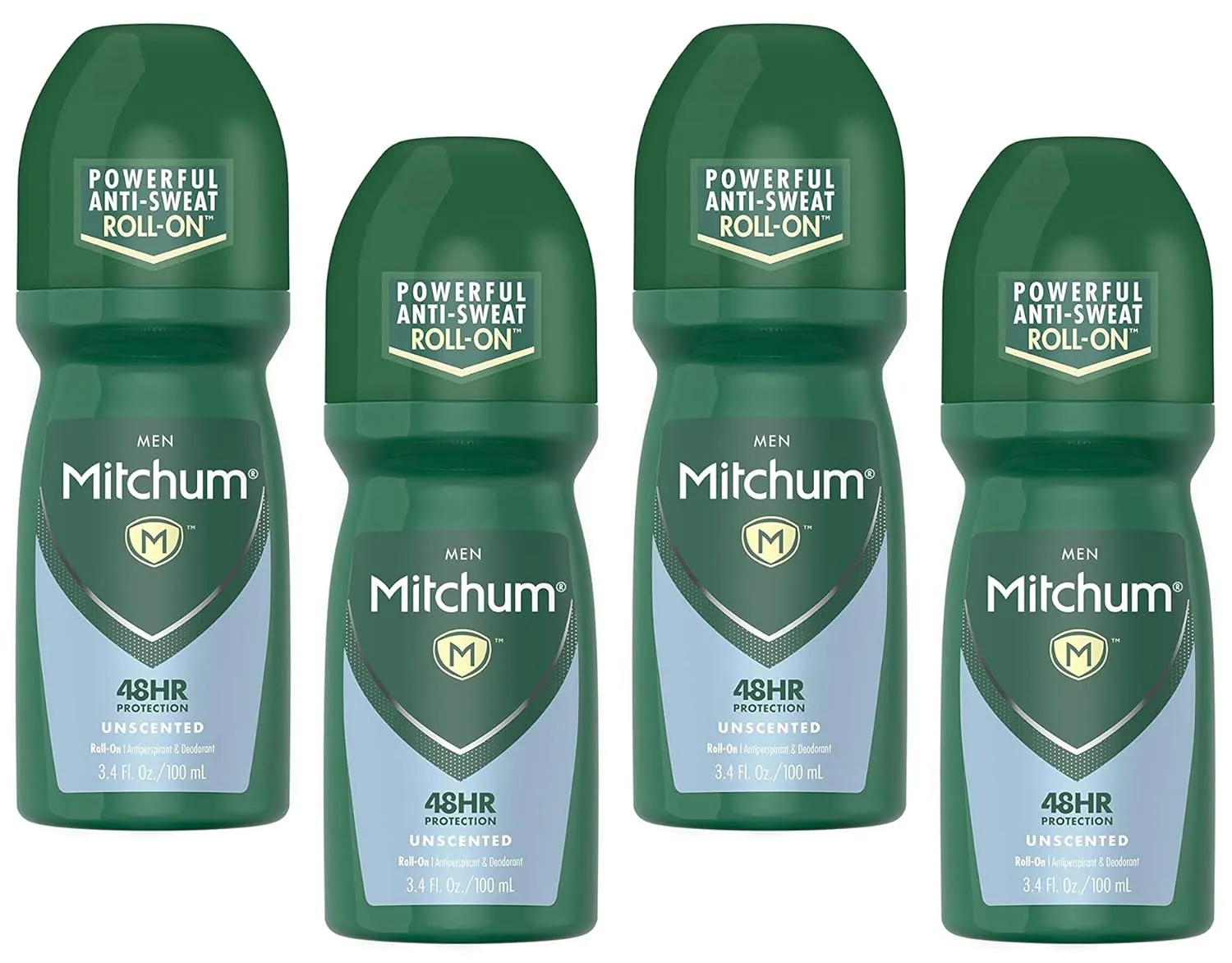 Mitchum Anti-Perspirant & Deodorant Roll-On, Triple Odor Defense, 48HR Protection, Unscented 3.4 FL OZ - 4 Pack
