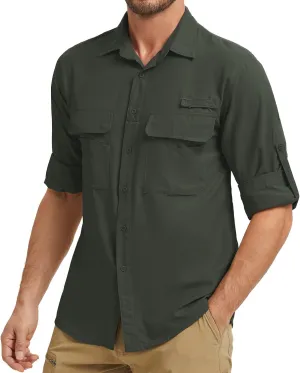 mixtiq Men’s Safari Sun UV Protection Shirts Loog Sleeve UPF 50  Quick Dry Lightweight Cooling Hiking Fishing Camping Shirts