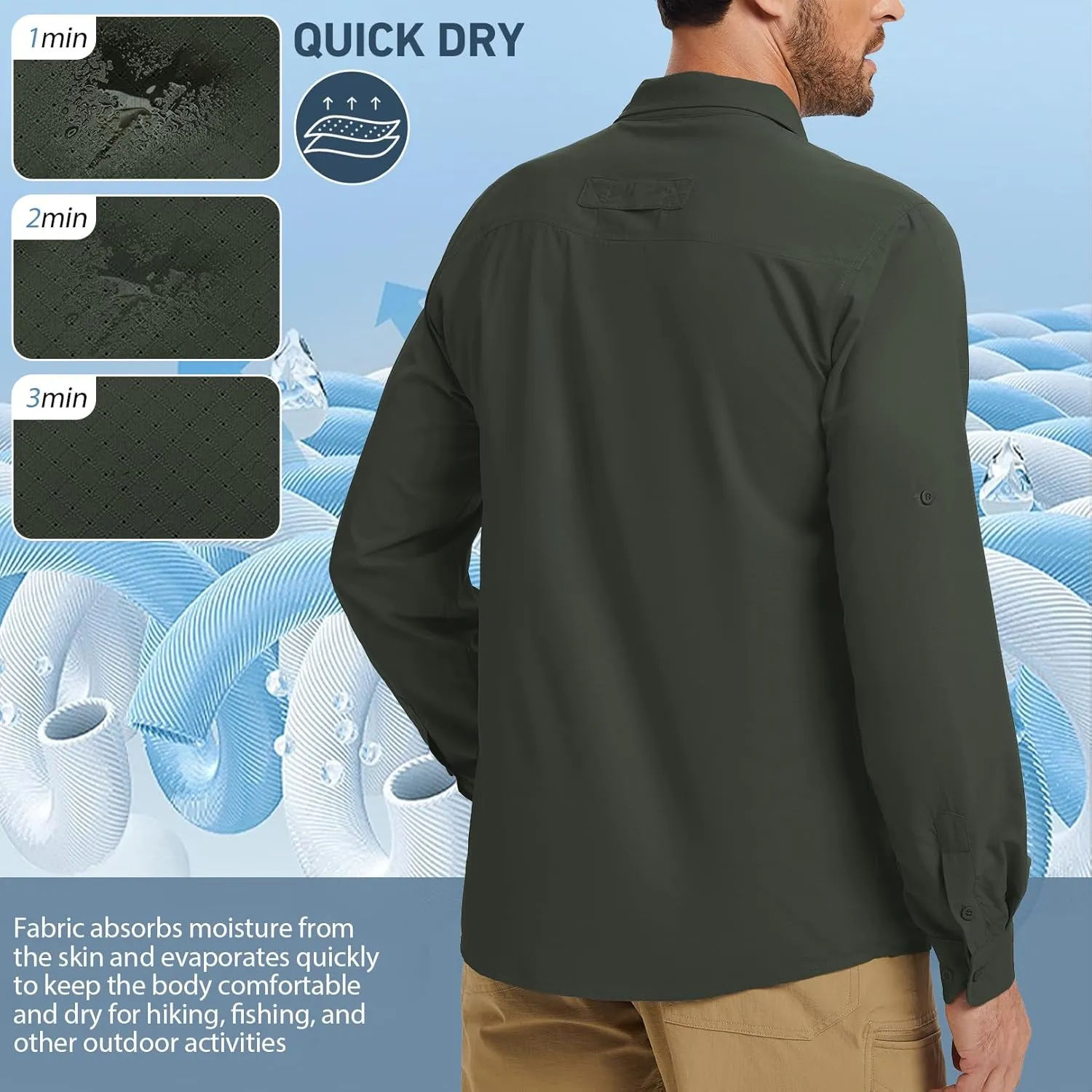 mixtiq Men’s Safari Sun UV Protection Shirts Loog Sleeve UPF 50  Quick Dry Lightweight Cooling Hiking Fishing Camping Shirts