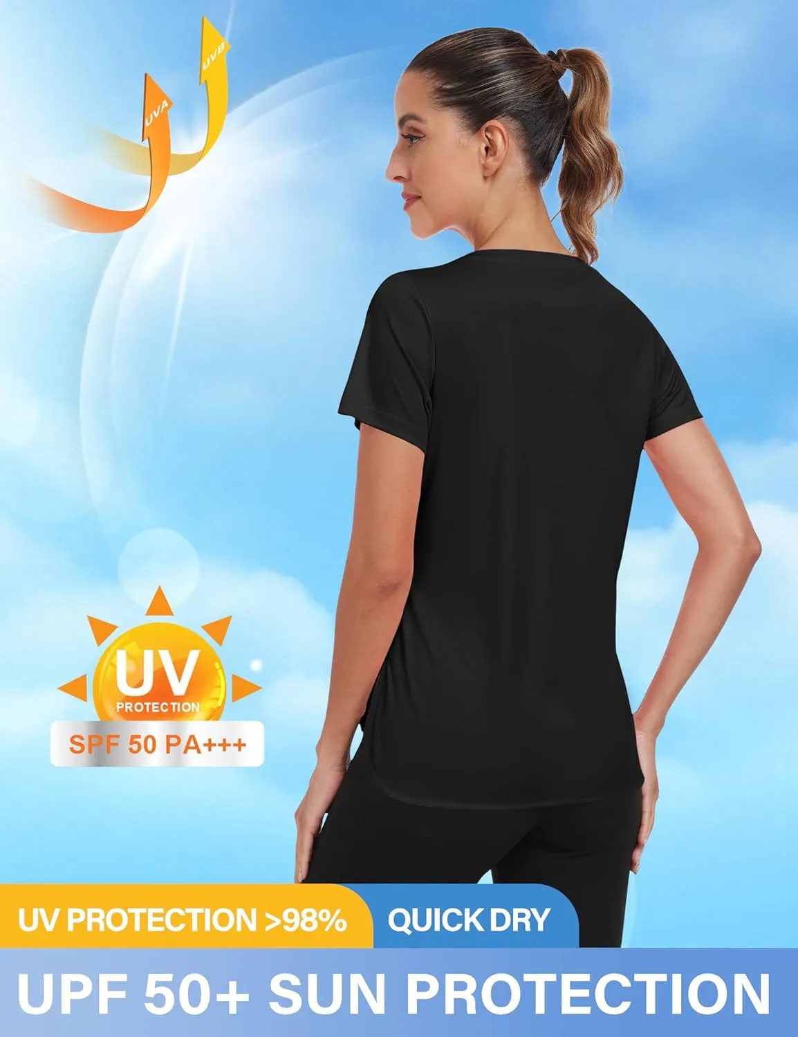 MoFiz Women's Short Sleeve Shirts UPF 50  Sun Shirt Crew Neck UV Hiking Athletic Workout Moisture Wicking Quick Dry T-Shirts