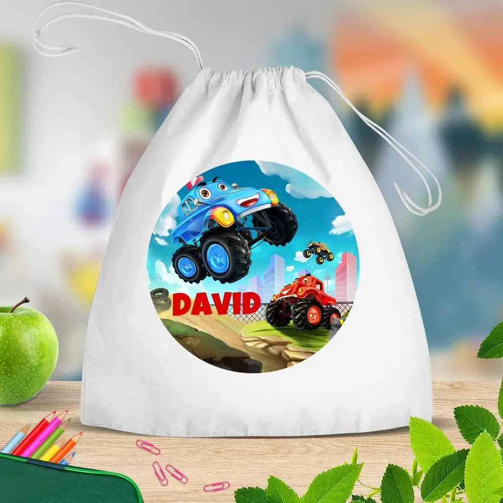 Monster Truck White Drawstring Bag