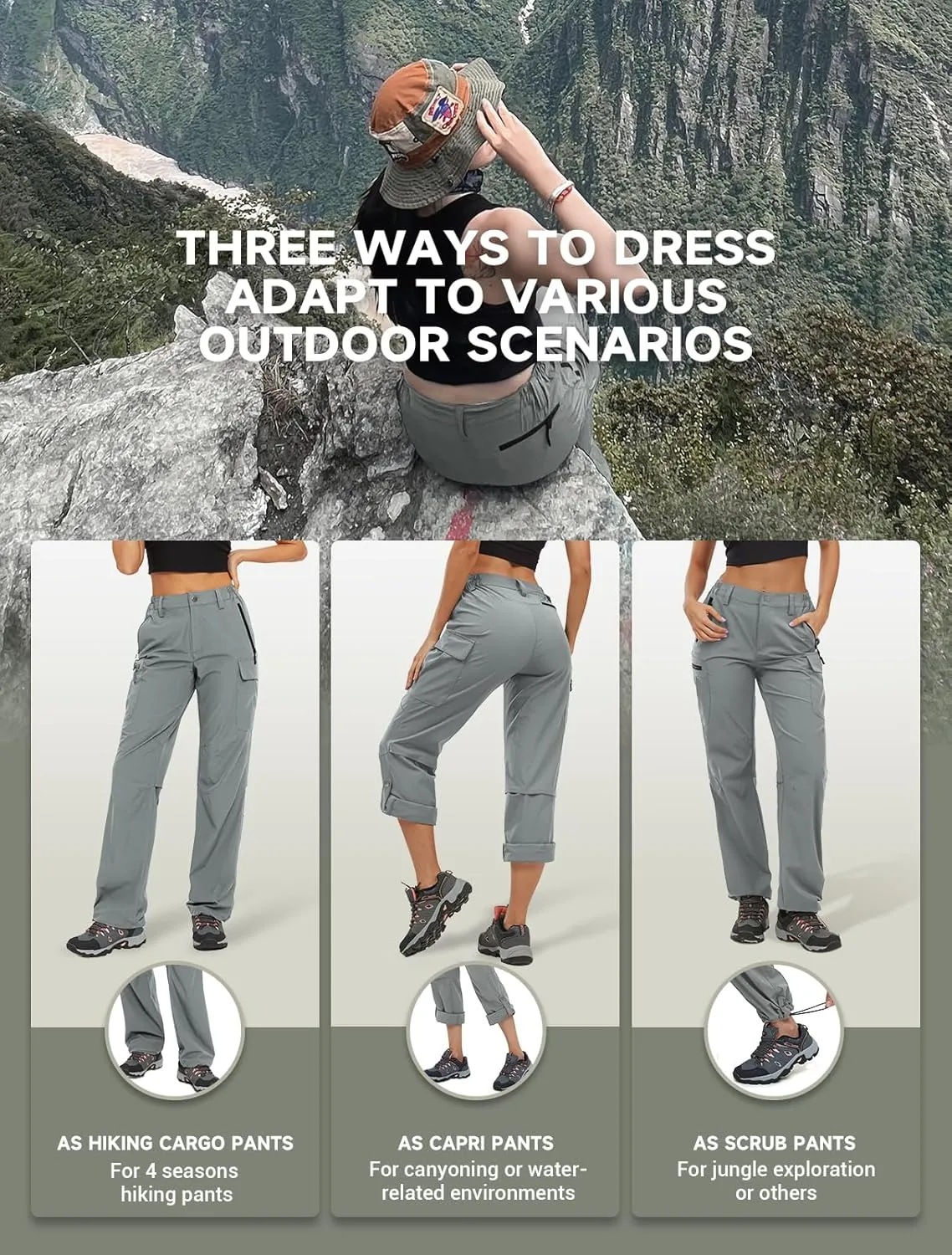 Moosehill Women's-Hiking-Pants-Cargo-Quick-Dry-Stretch-Lightweight Work Outdoor Pants with 5 Deep Pockets