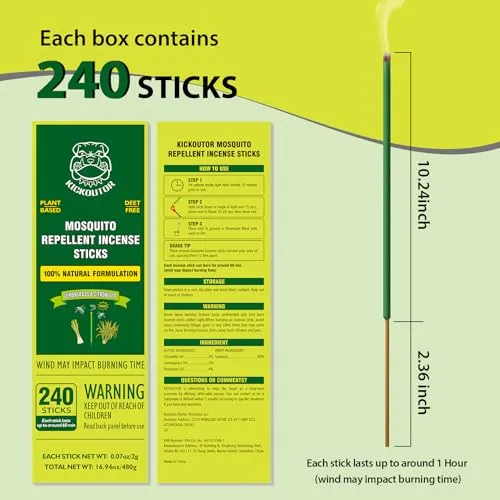 Mosquito Repellent Outdoor Patio 240PCS Natural Citronella Incense Sticks DEET Free Lemongrass