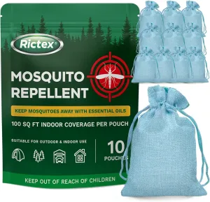 Mosquito Repellent Outdoor Patio Pouches: Natural Insect Deterrent with Citronella & Peppermint Oils - Safe for Kids & Pets - Ideal for Yard, Camping, Home & Indoor Use - 10 Hanging Portable Pouches