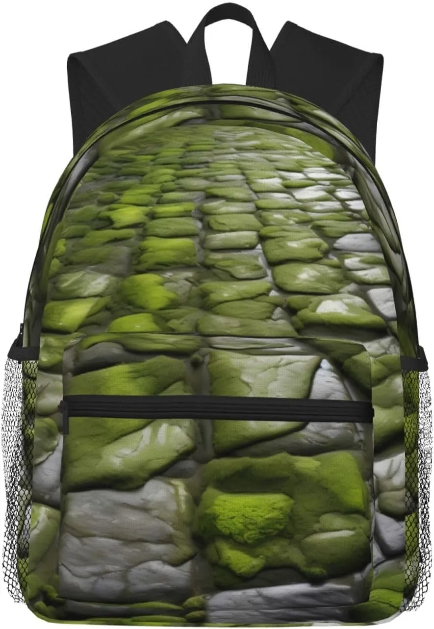 Moss Stone Pavement Casual Backpack Multi-Purpose Leisure Day Bag, Lightweight and Comfortable,fit for Vacation, Black, One Size