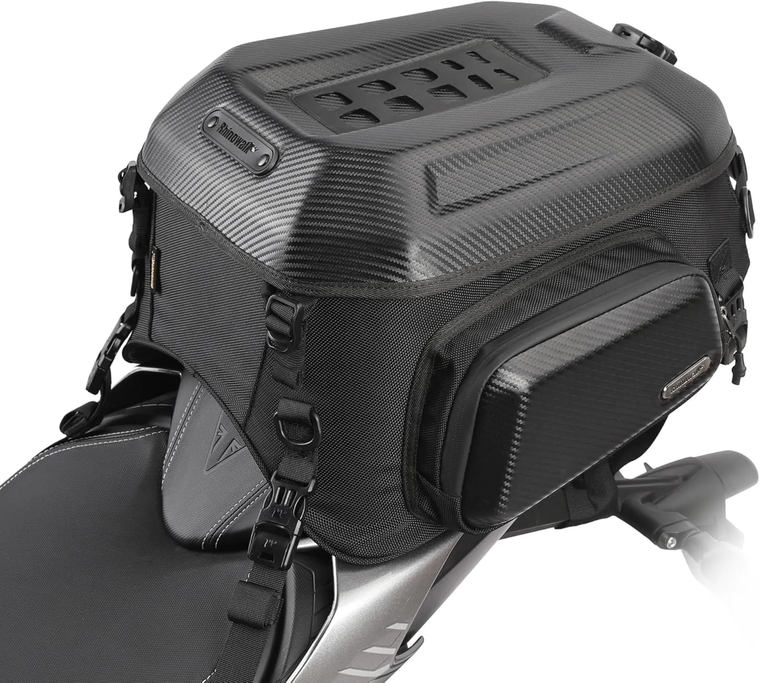 Motorcycle Tail Bag 23-35L Expandable Motorcycle Luggage Waterproof Motorbike Backpack Helmet Bag with Waterproof Rain Cover for Travel Carbon Fiber Black