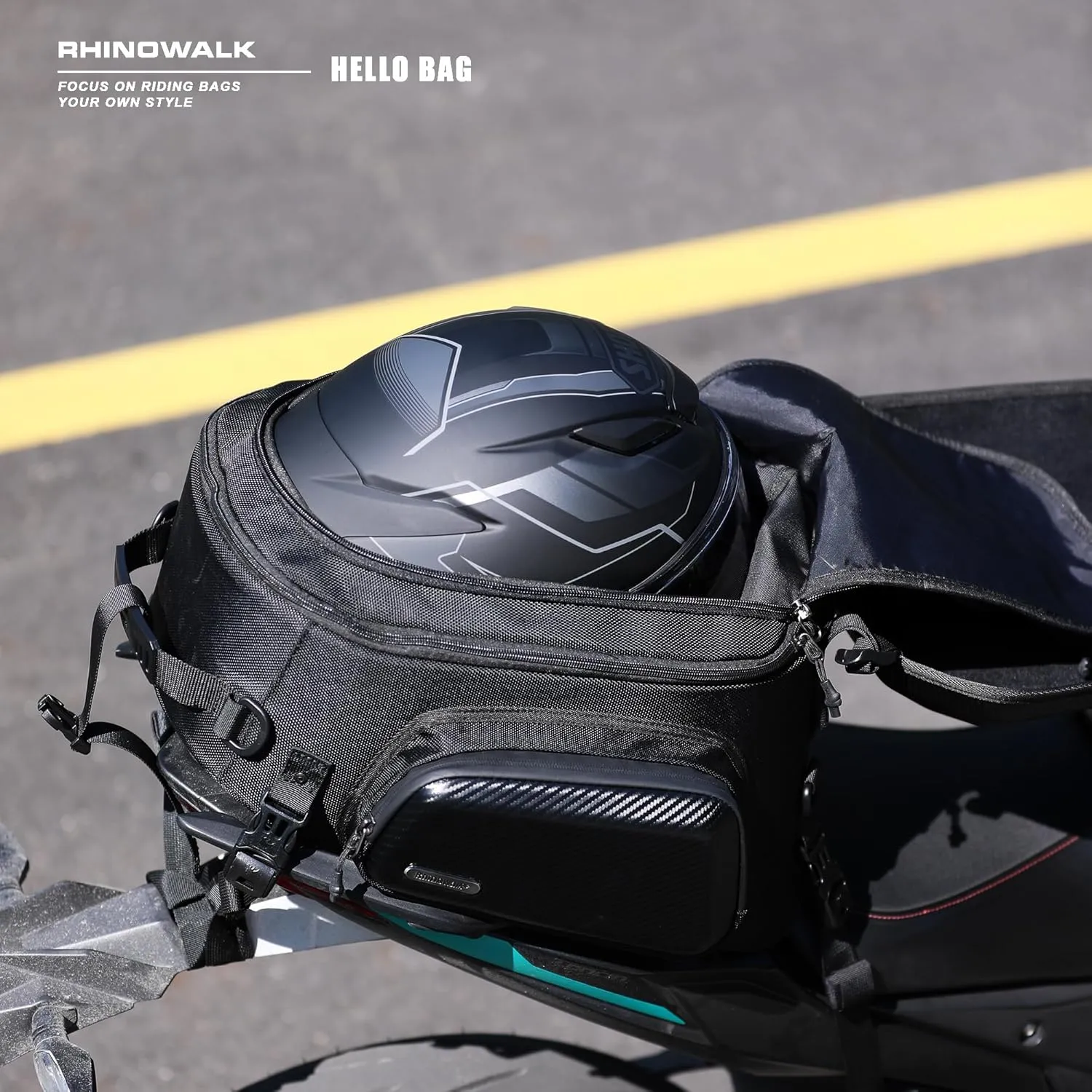 Motorcycle Tail Bag 23-35L Expandable Motorcycle Luggage Waterproof Motorbike Backpack Helmet Bag with Waterproof Rain Cover for Travel Carbon Fiber Black
