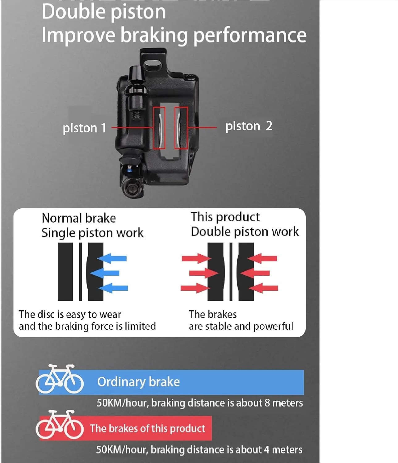 Mountain Bike Line Pull Hydraulic Disc Brake Caliper Front   Rear, Aluminum Alloy Mountain Bike Hydraulic Disc Brake, Suitable for 160mm Rotor, Suitable for XC Trail, Electric, Folding