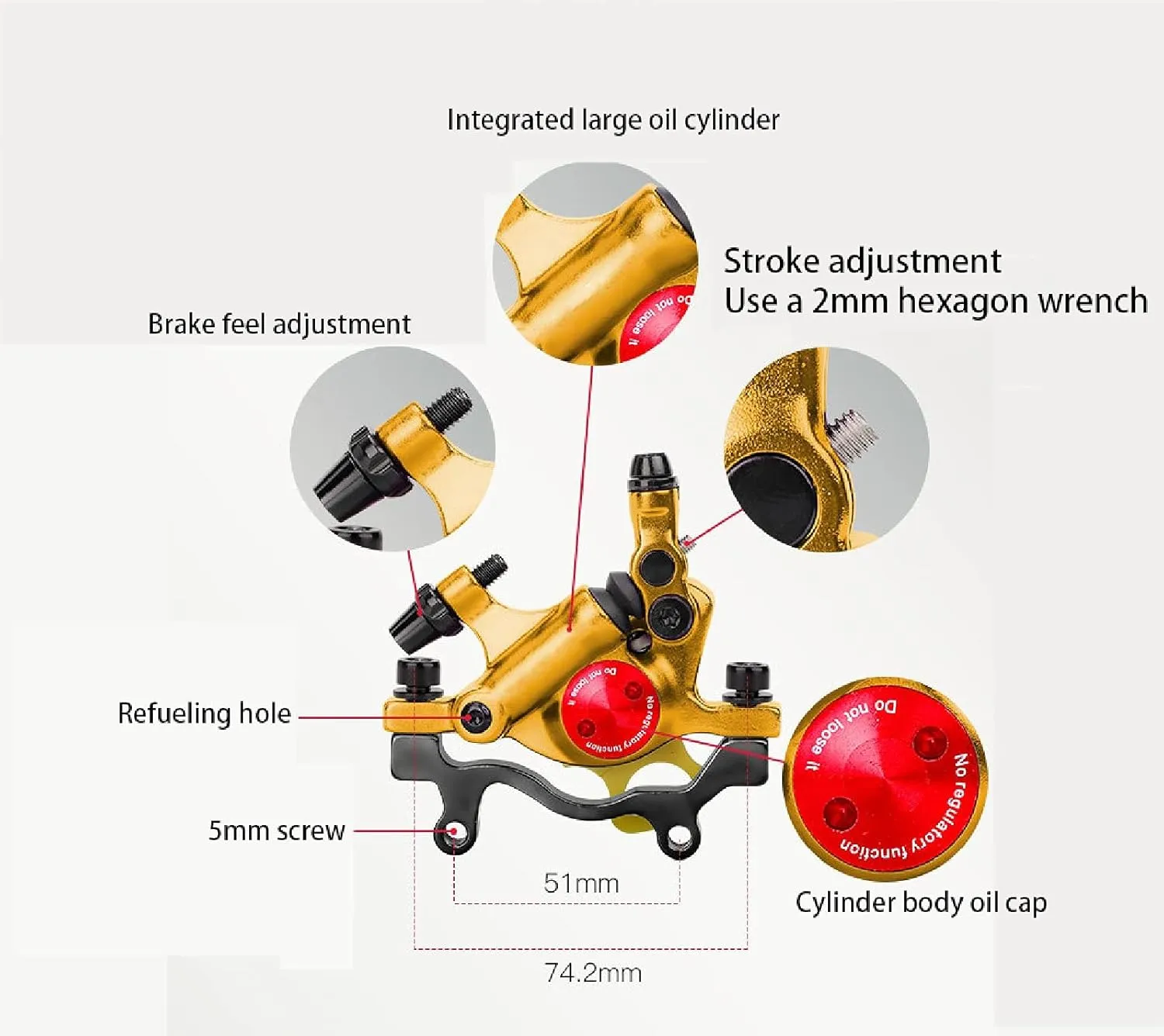 Mountain Bike Line Pull Hydraulic Disc Brake Caliper Front   Rear, Aluminum Alloy Mountain Bike Hydraulic Disc Brake, Suitable for 160mm Rotor, Suitable for XC Trail, Electric, Folding