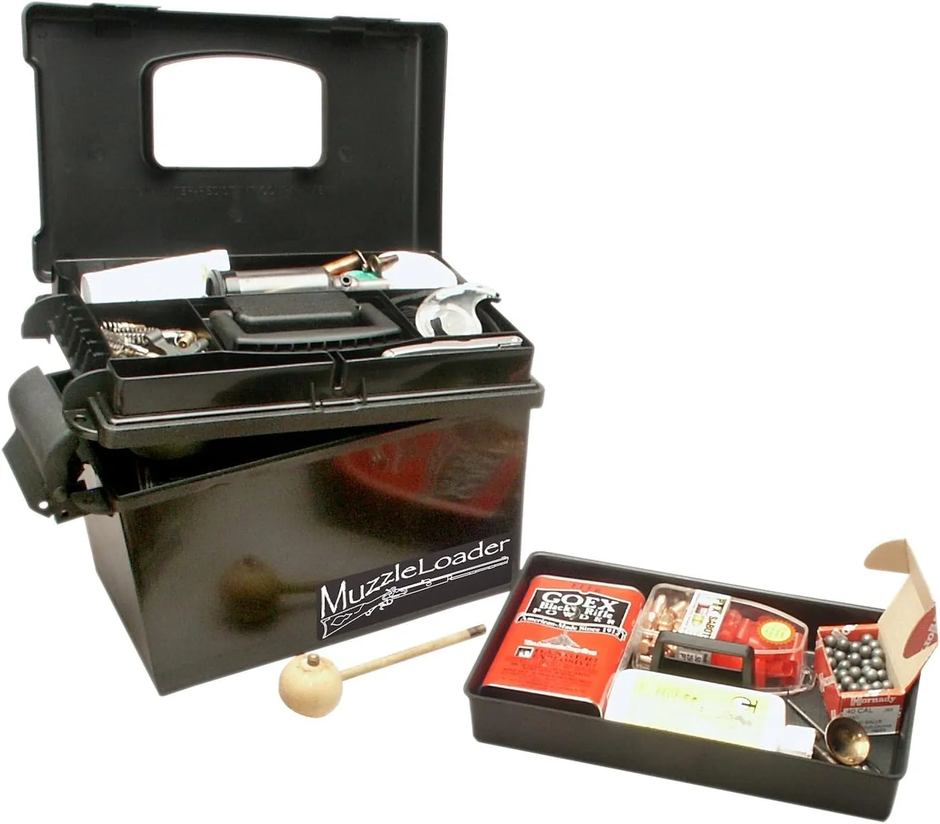 MTM ML1-40 Muzzle Loader Dry Box Black powder and powder storage Roomy base, weather resistant, O-ring seal Thick side-wall construction, heavy duty latch and padlock tabs Black