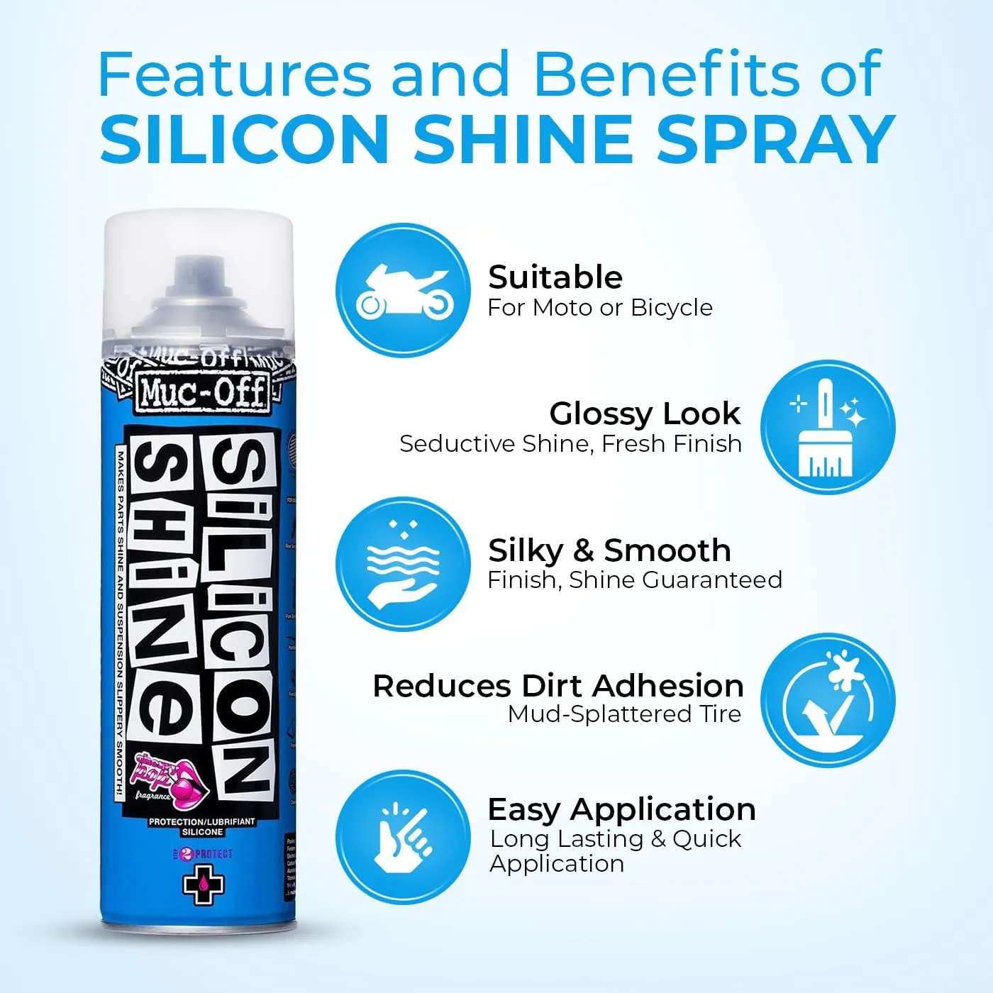Muc-Off Silicon Shine 500ml, 1-Pack | Quick-Dry & Dirt-Repellent | Enhances Metal, Plastic & Rubber | Suitable for Bicycles, Motorcycles, ATVs & UTVs