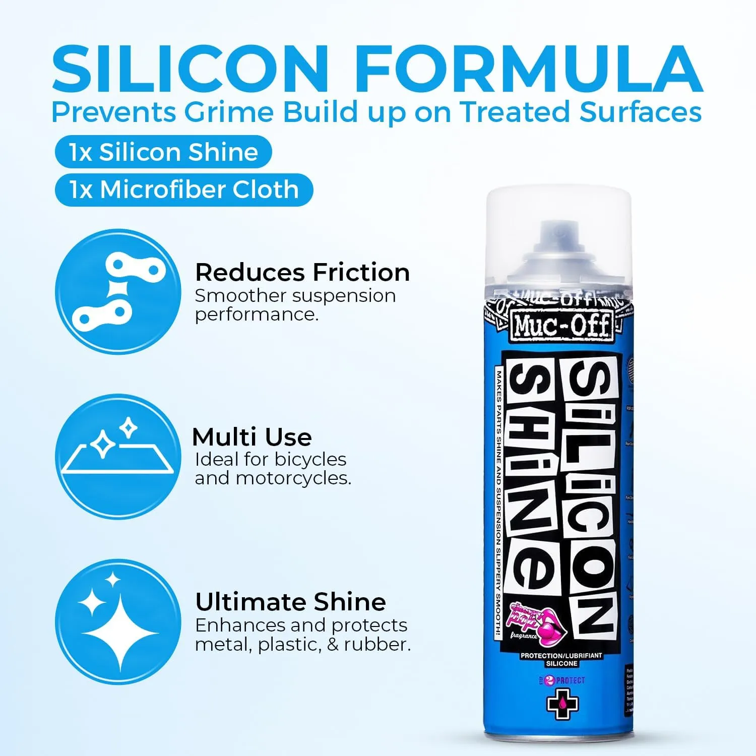 Muc-Off Silicon Shine 500ml, 1-Pack | Quick-Dry & Dirt-Repellent | Enhances Metal, Plastic & Rubber | Suitable for Bicycles, Motorcycles, ATVs & UTVs