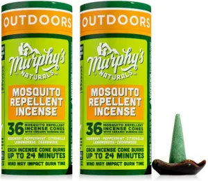 Murphy’s Naturals Mosquito Repellent Incense Cones for Outdoor Patio, DEET-Free, Plant-Based Bug Defense, 24  Minutes Burn Time Each, 72 Count