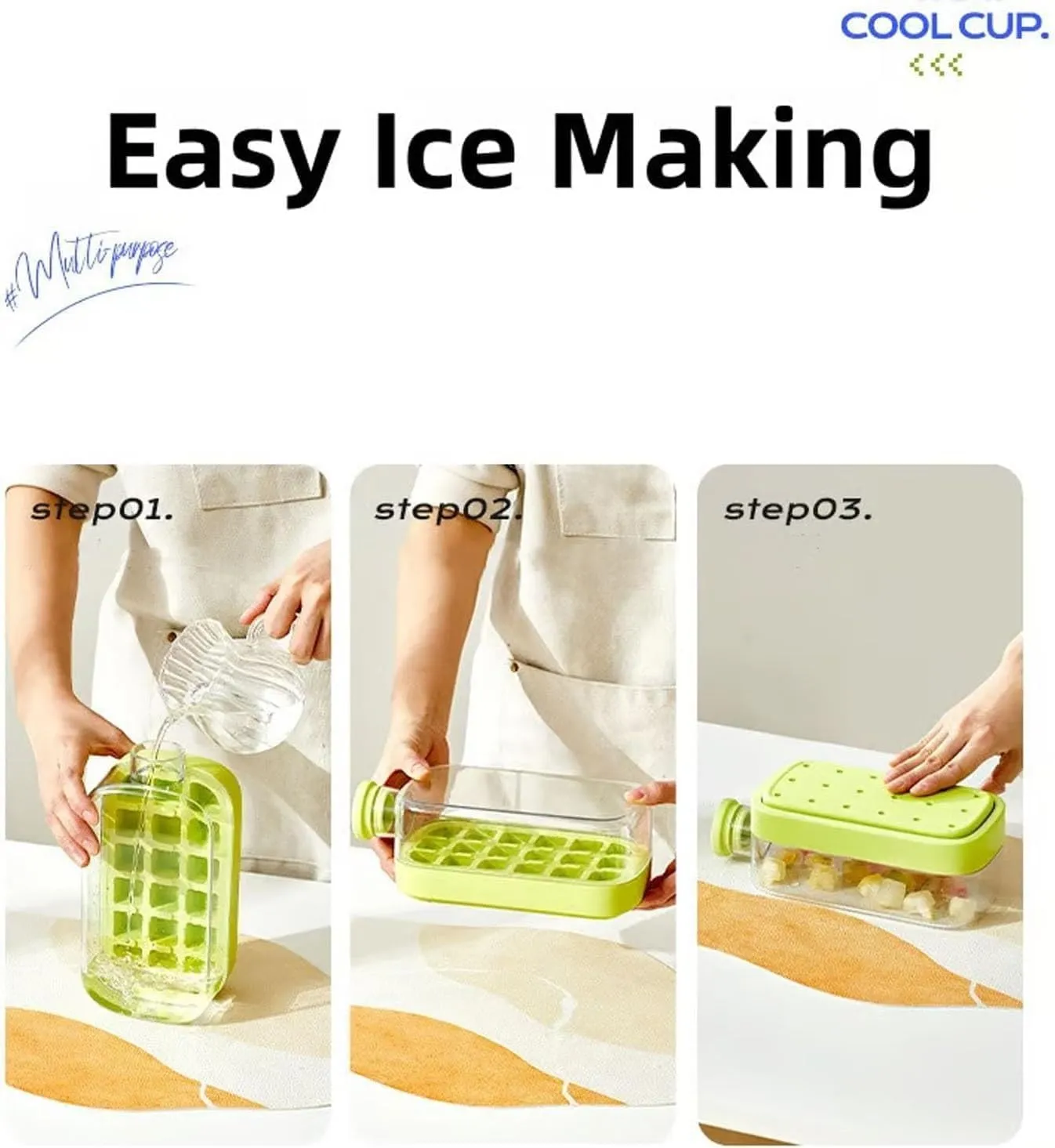 My Crush Cup Ice(17/28 oz), Cool Summer Ice Bottle Cup, 2 In 1 Touch-Free Silicone Kettle With Straw Portable, Easy Press to Release Vertical Ice Cube Tray (2*White, 17oz/500ml)