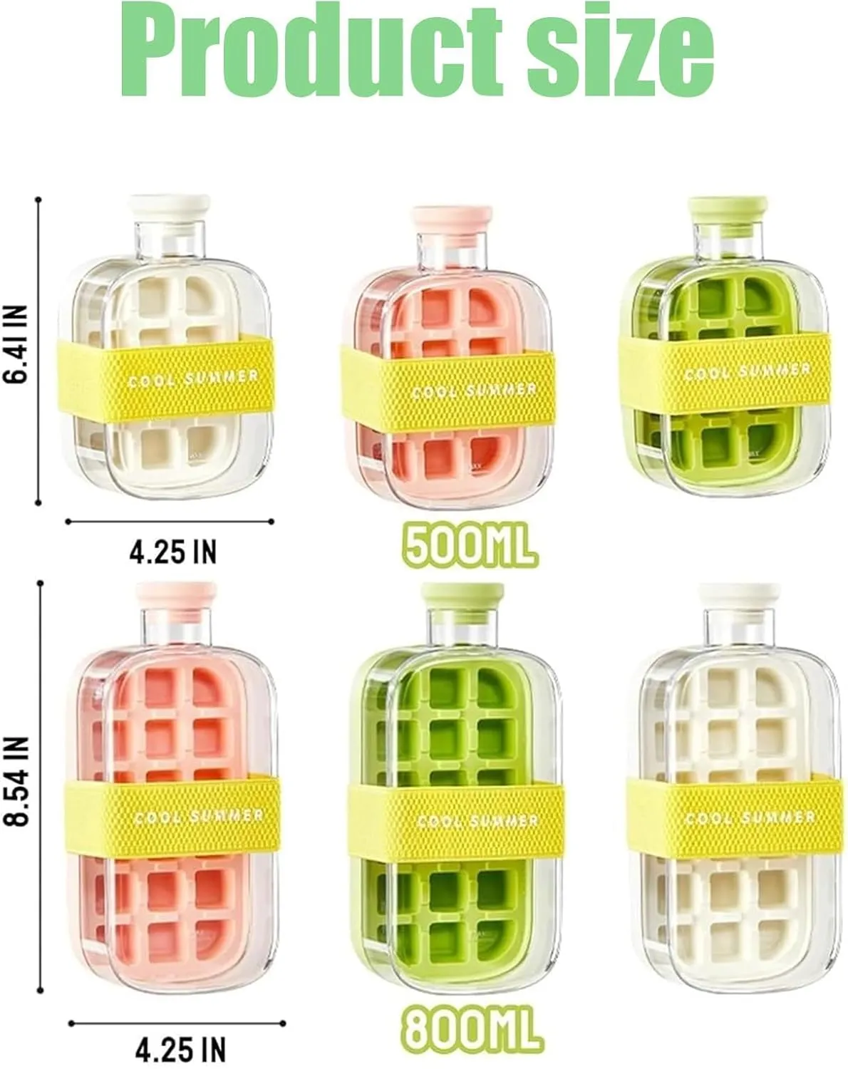 My Crush Cup Ice(17/28 oz), Cool Summer Ice Bottle Cup, 2 In 1 Touch-Free Silicone Kettle With Straw Portable, Easy Press to Release Vertical Ice Cube Tray (2*White, 17oz/500ml)