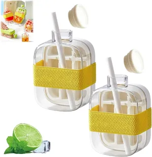 My Crush Cup Ice(17/28 oz), Cool Summer Ice Bottle Cup, 2 In 1 Touch-Free Silicone Kettle With Straw Portable, Easy Press to Release Vertical Ice Cube Tray (2*White, 17oz/500ml)