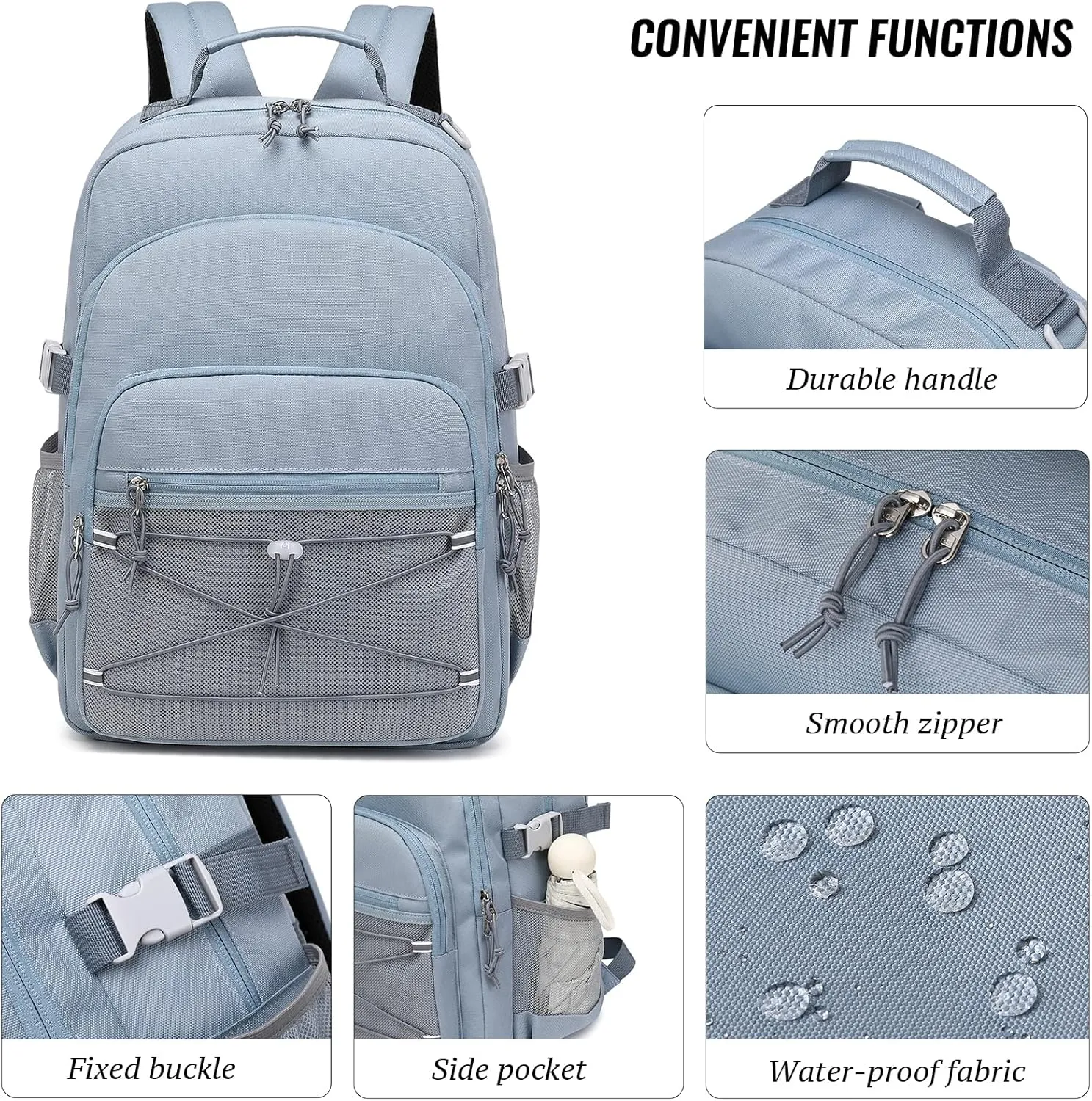 mygreen Girls Boy School Backpack Elementary Middle Bookbag Teenager Waterproof Lightweight 16 Inches Grey
