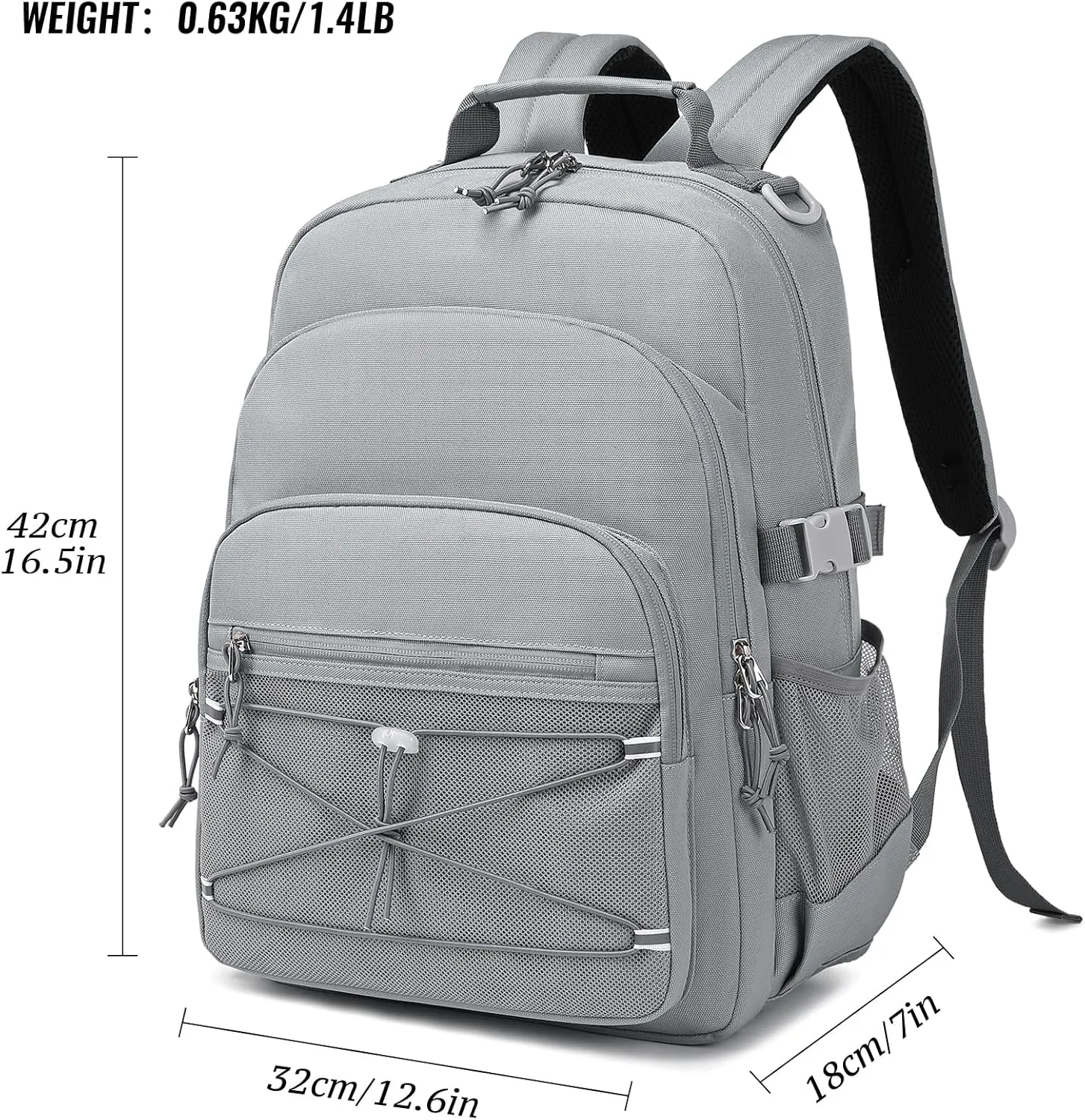 mygreen Girls Boy School Backpack Elementary Middle Bookbag Teenager Waterproof Lightweight 16 Inches Grey
