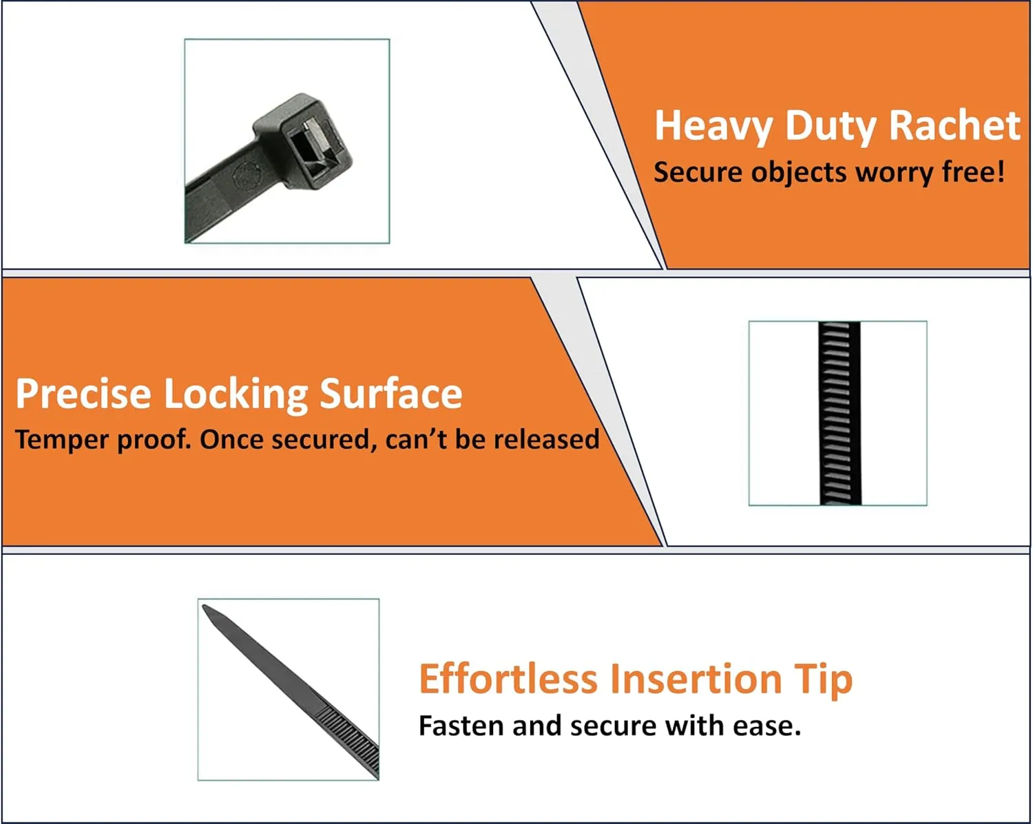 Nirah Black Zip Ties 8 inch (5000 Bulk Pack), 40lbs Tensile Strength, Black Cable Ties, Self Locking UV Resistant Wire Ties for indoor and outdoor use