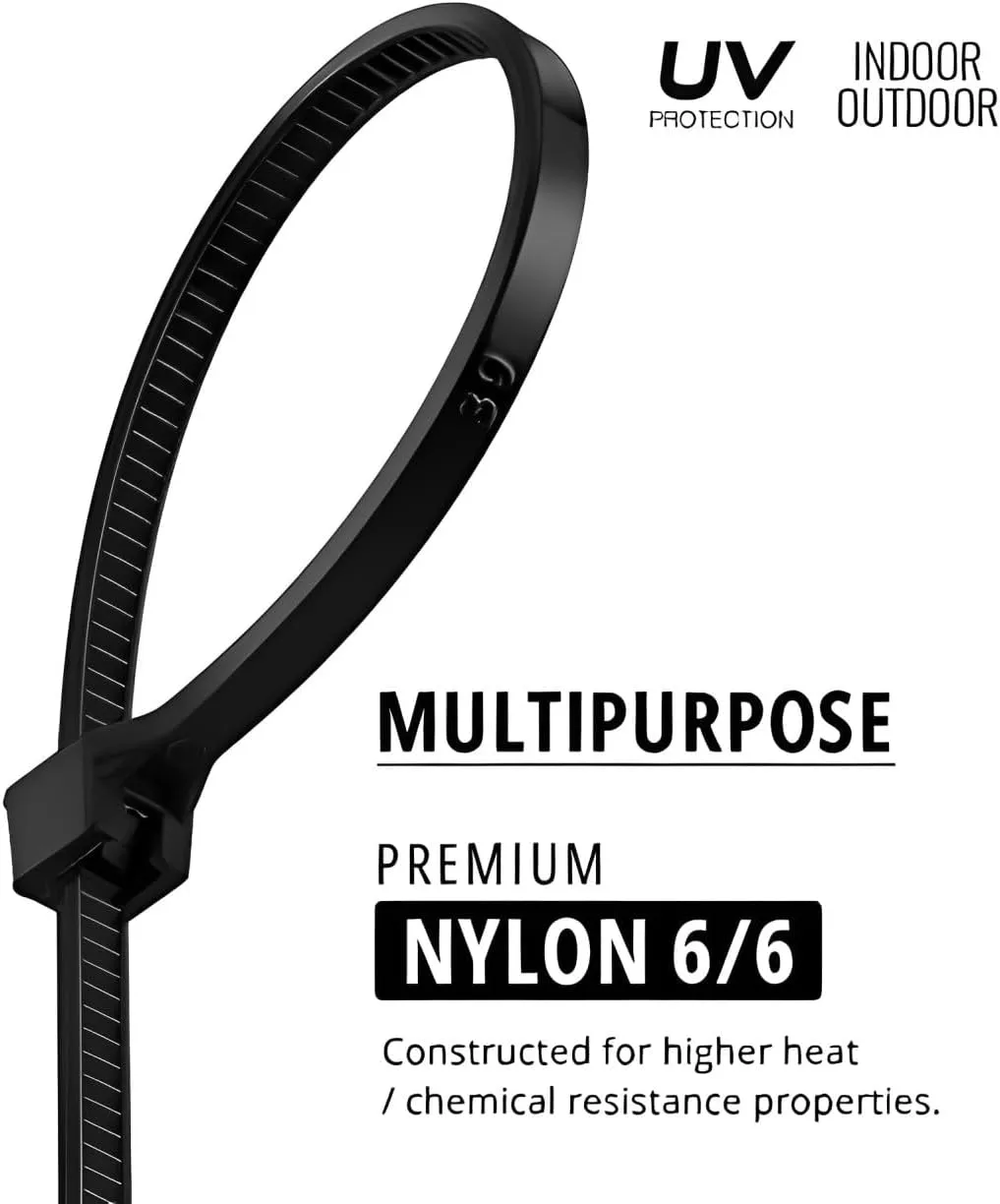 Nirah Black Zip Ties 8 inch (5000 Bulk Pack), 40lbs Tensile Strength, Black Cable Ties, Self Locking UV Resistant Wire Ties for indoor and outdoor use