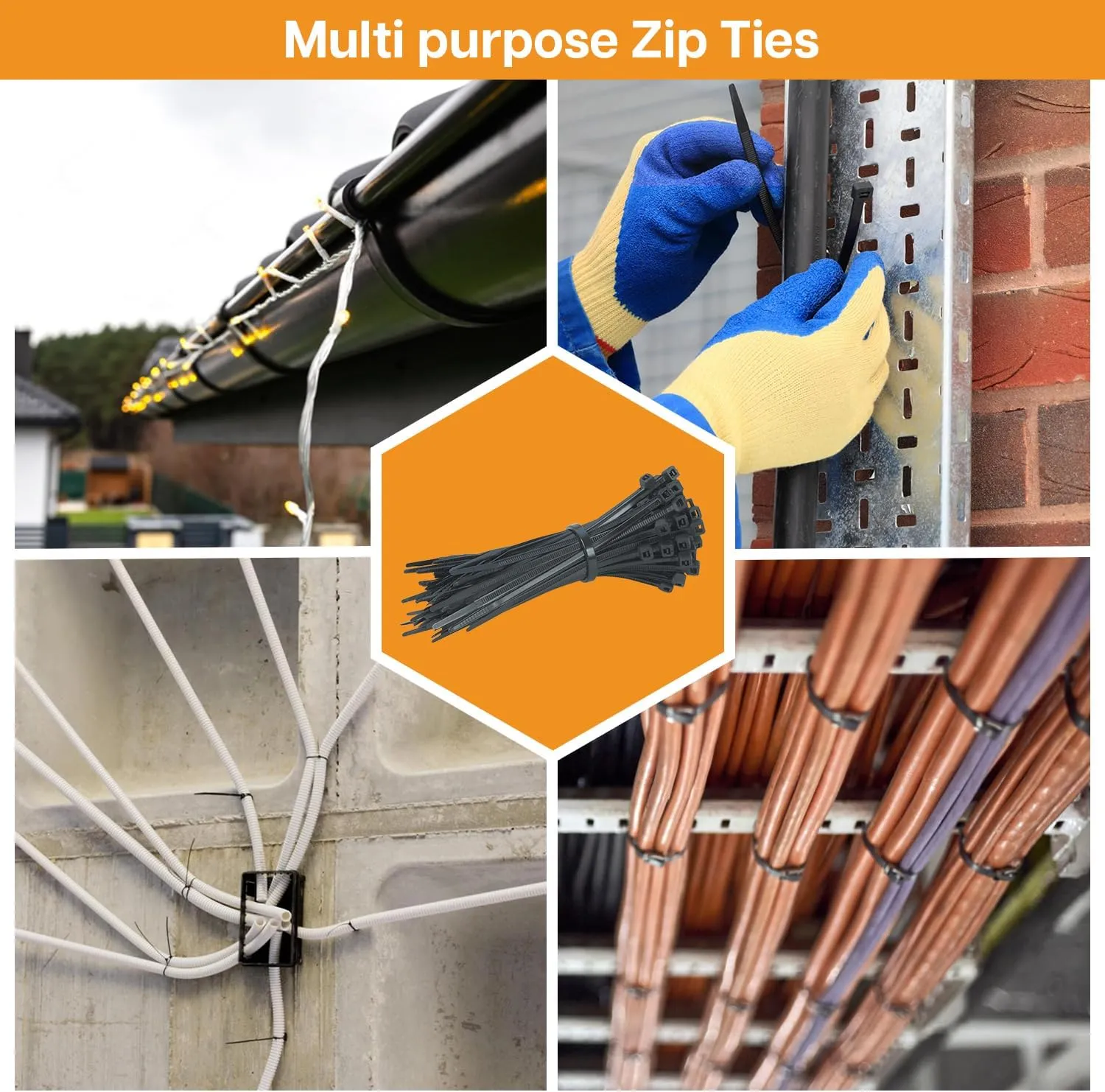Nirah Black Zip Ties 8 inch (5000 Bulk Pack), 40lbs Tensile Strength, Black Cable Ties, Self Locking UV Resistant Wire Ties for indoor and outdoor use