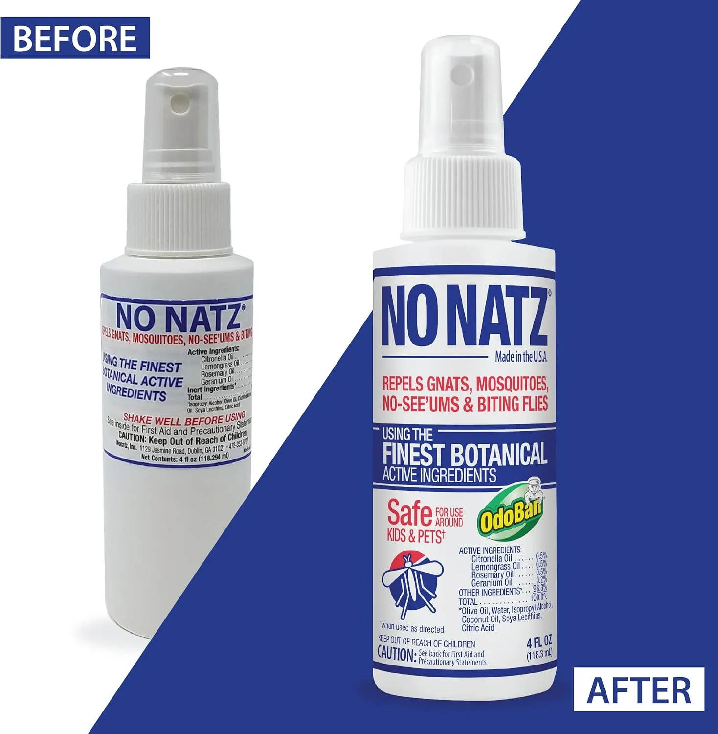 No Natz Botanical Bug Repellent, Effective for Gnat, Mosquito, and Biting Flies, Hand-Crafted and DEET-Free, Non-Greasy Formula, 8 Ounce and 2 Ounce Spray Bottle, 2-Pack