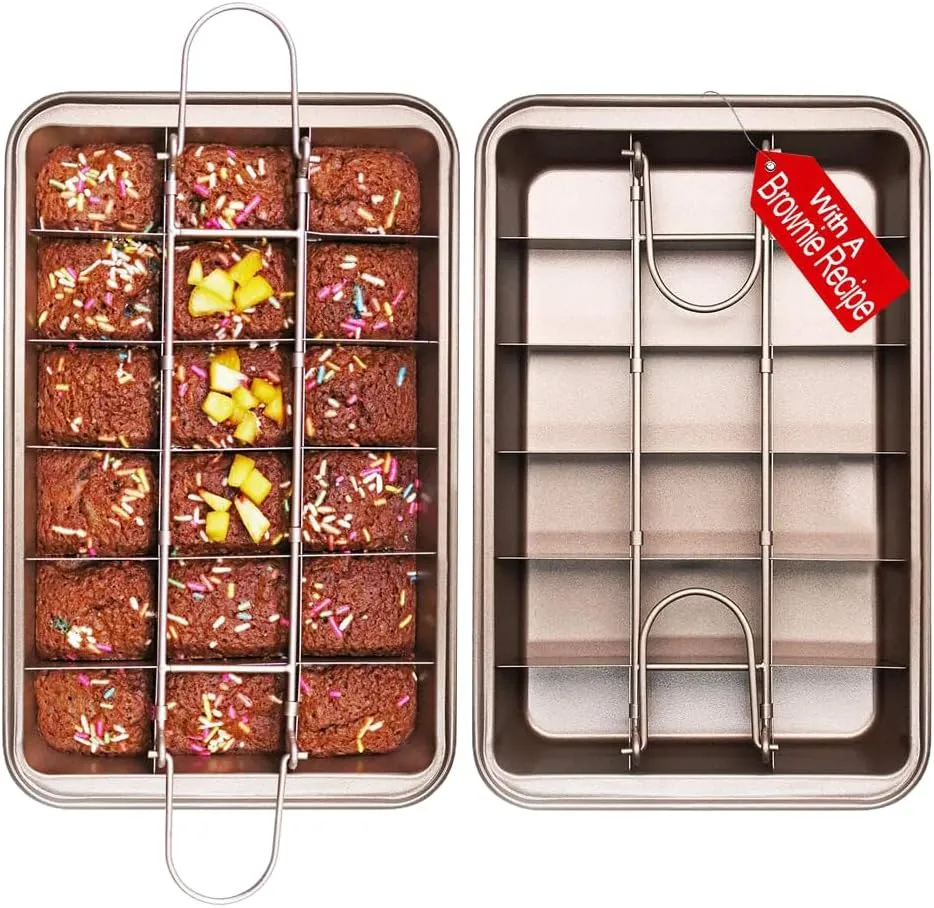 Non Stick Brownie Pan with Dividers, High Carbon Steel Baking Pan, Makes 18 Pre-cut Brownies All at Once