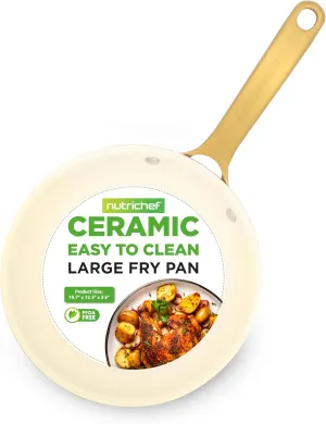 NutriChef 12-Inch Professional Ceramic Frying Pan - Large Skillet with Golden Titanium Handle, Non-Stick Ceramic Coating, Stain-Resistant, Easy to Clean, Ideal for Home Cooking