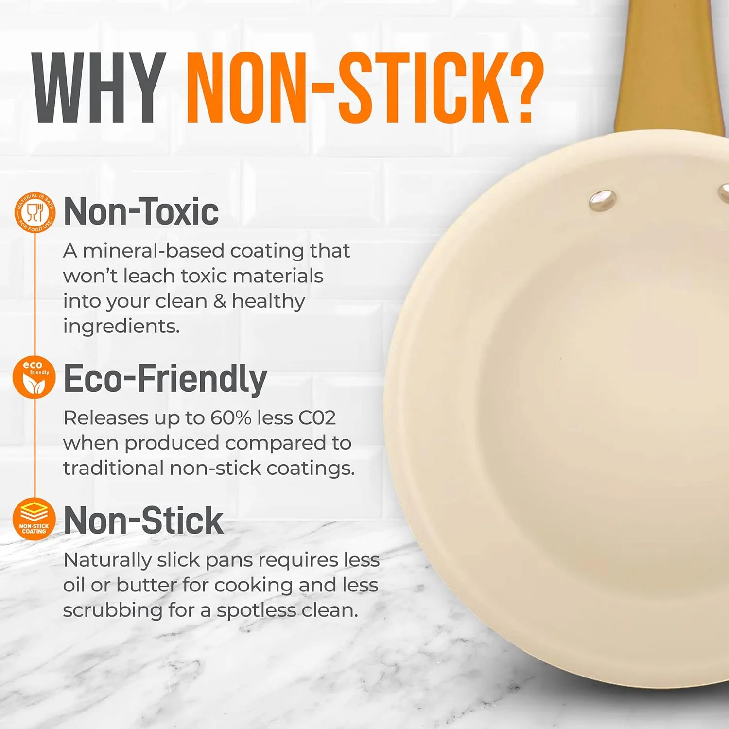 NutriChef 12-Inch Professional Ceramic Frying Pan - Large Skillet with Golden Titanium Handle, Non-Stick Ceramic Coating, Stain-Resistant, Easy to Clean, Ideal for Home Cooking