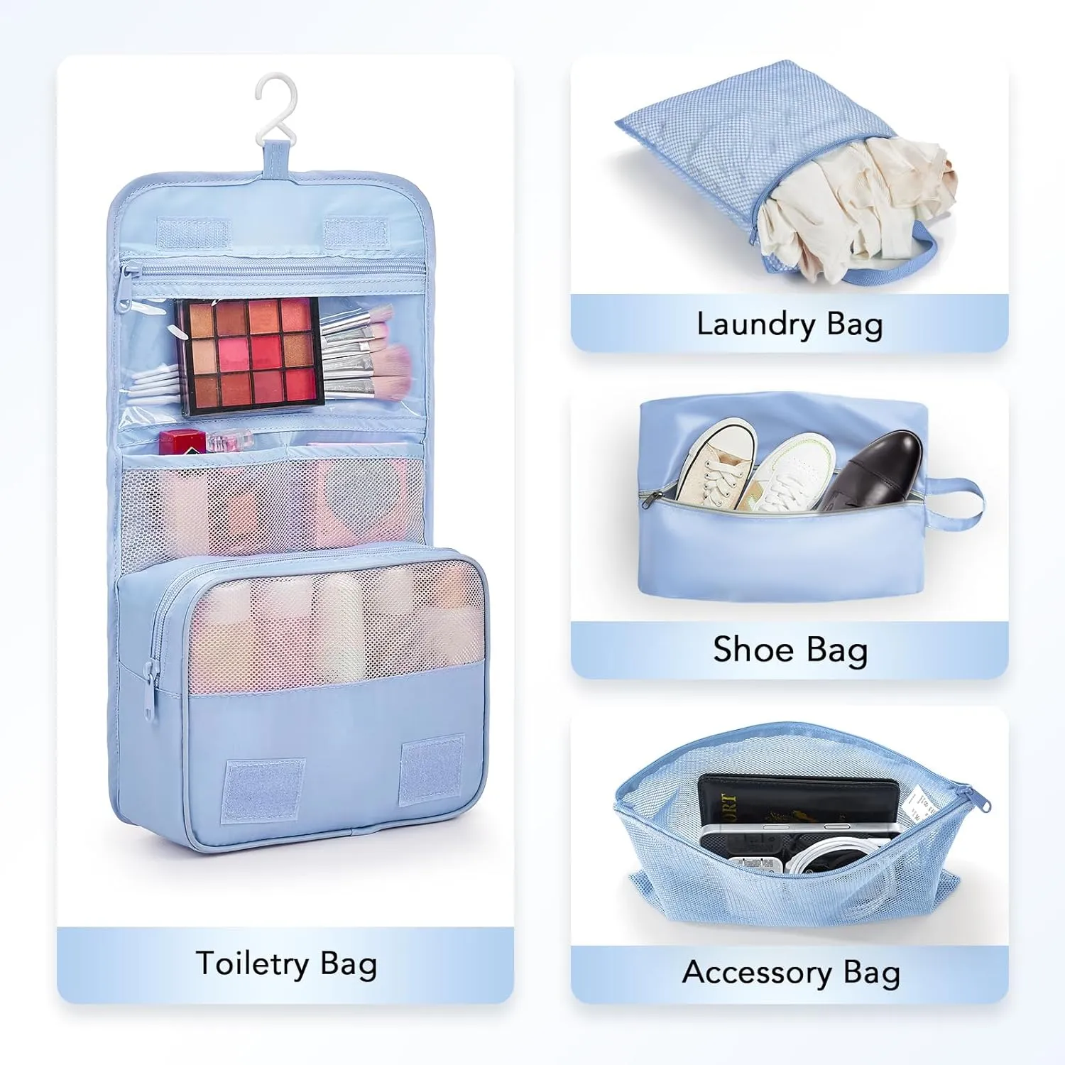 OlarHike 10 Set Compression Packing Cubes for Travel Essentials,Compressible Expandable Packing Cubes for Suitcase,Luggage Organizer Bags for Travel,Handy Helper for Organizing Clothes(Light Blue)