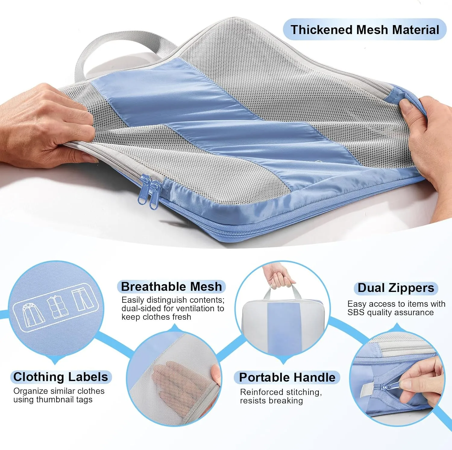 OlarHike 10 Set Compression Packing Cubes for Travel Essentials,Compressible Expandable Packing Cubes for Suitcase,Luggage Organizer Bags for Travel,Handy Helper for Organizing Clothes(Light Blue)
