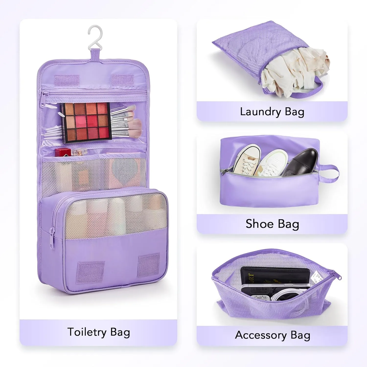 OlarHike 10 Set Compression Packing Cubes for Travel Essentials,Compressible Expandable Packing Cubes for Suitcase,Luggage Organizer Bags for Travel,Handy Helper for Organizing Clothes(Light Purple)
