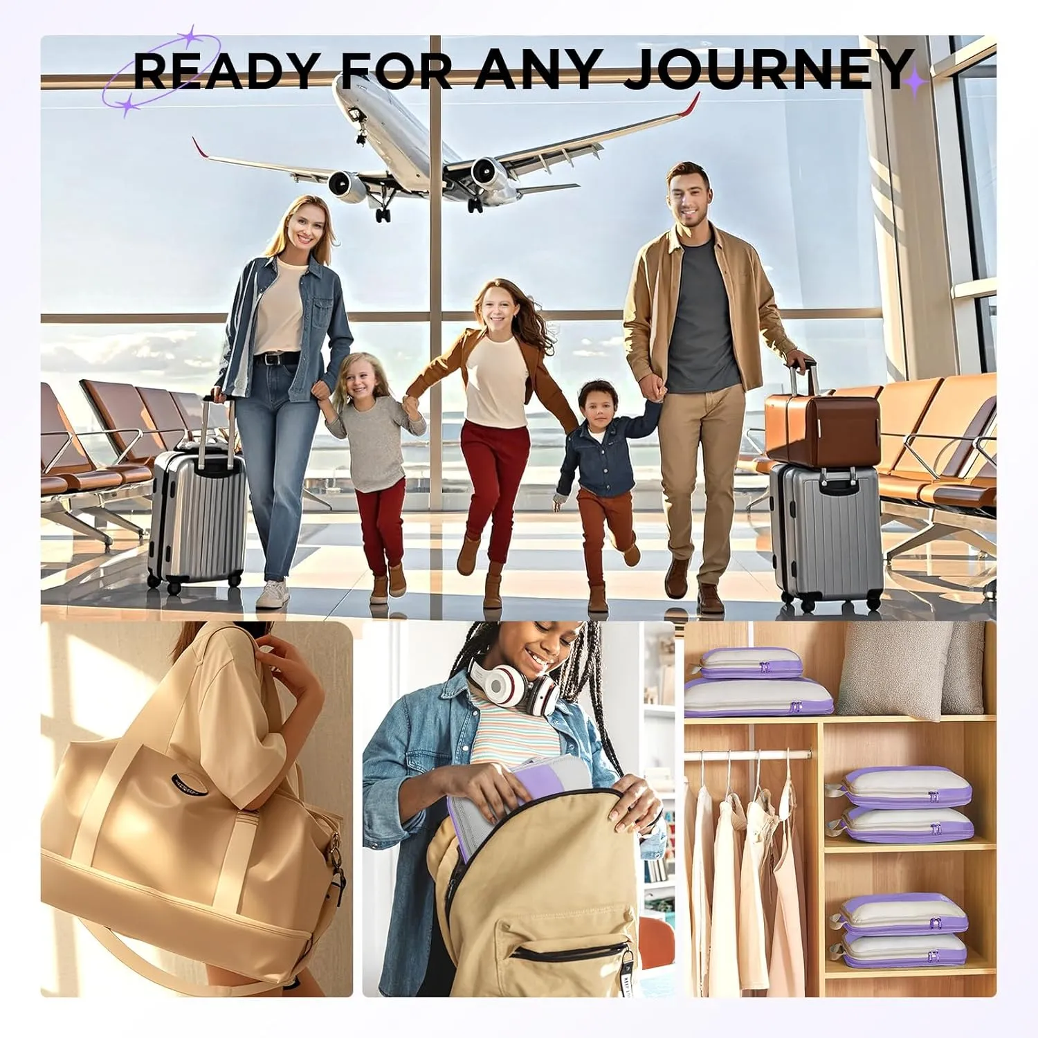 OlarHike 10 Set Compression Packing Cubes for Travel Essentials,Compressible Expandable Packing Cubes for Suitcase,Luggage Organizer Bags for Travel,Handy Helper for Organizing Clothes(Light Purple)