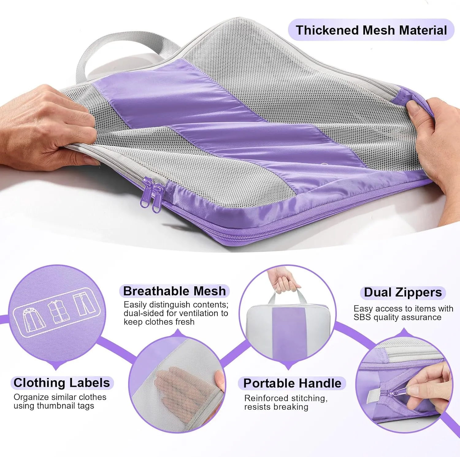 OlarHike 10 Set Compression Packing Cubes for Travel Essentials,Compressible Expandable Packing Cubes for Suitcase,Luggage Organizer Bags for Travel,Handy Helper for Organizing Clothes(Light Purple)