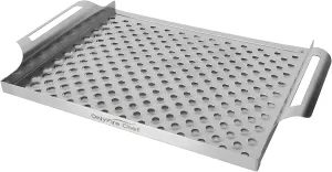 Onlyfire Stainless Steel Grill Pan, Nonstick Grill Topper Grid BBQ Tray with Perforated Bottom and Handles for Seafood, Meats, Vegetables, Great for Most Grills and Smokers