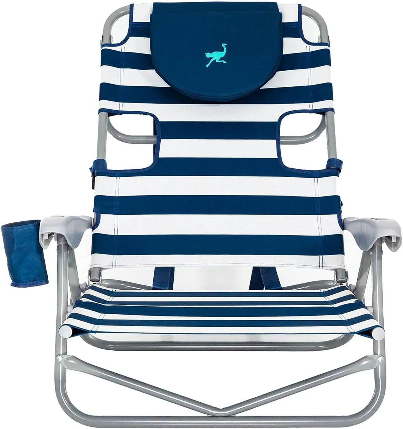 Ostrich On-Your-Back Lightweight Beach Reclining Lounge Lawn Chair w/Backpack Straps, Outdoor Furniture for Pool, Camping, or Backyard, Blue Stripe