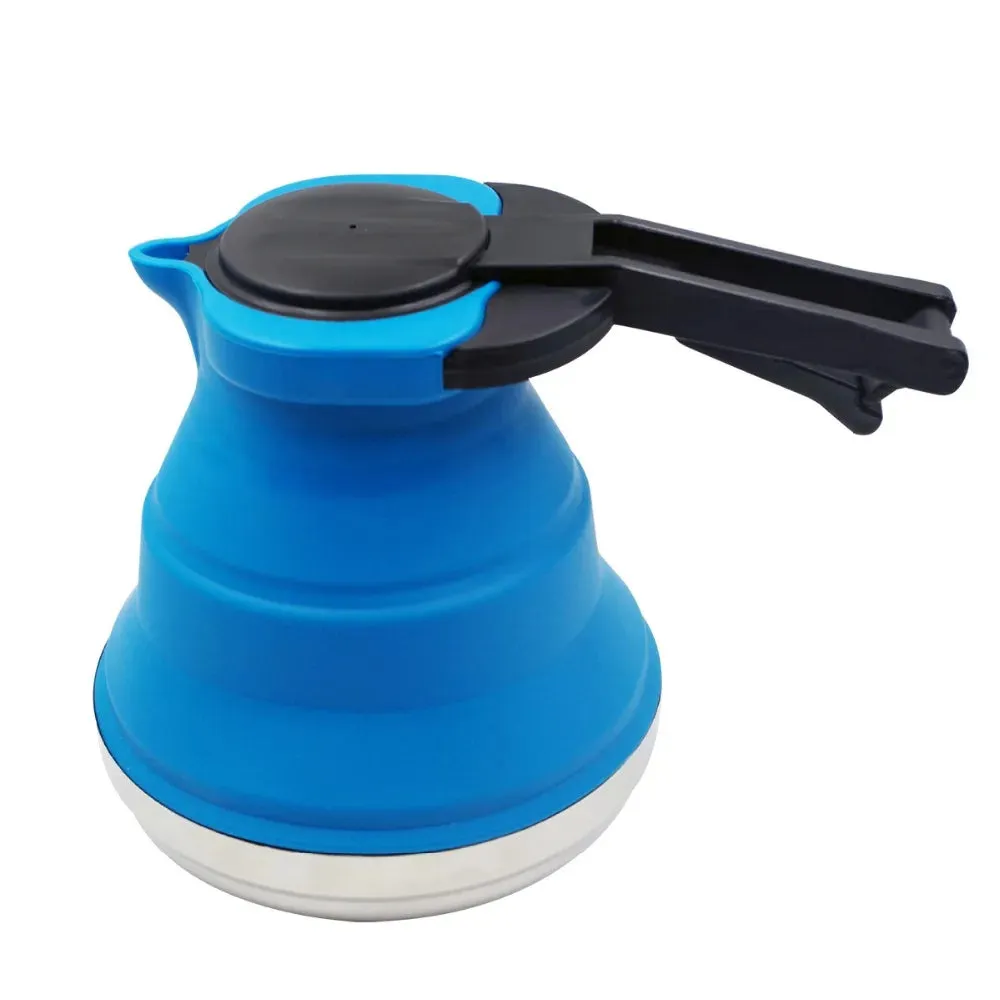Outdoor Folding Silicone Water Kettle 1.2L Tea Boiler Portable Camping Kitchen Supplies Steel Bottom Boiling Water Kettle