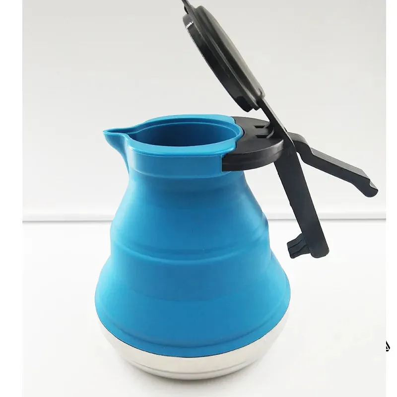 Outdoor Folding Silicone Water Kettle 1.2L Tea Boiler Portable Camping Kitchen Supplies Steel Bottom Boiling Water Kettle