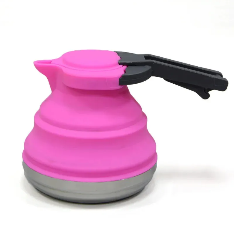 Outdoor Folding Silicone Water Kettle 1.2L Tea Boiler Portable Camping Kitchen Supplies Steel Bottom Boiling Water Kettle