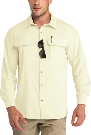 Outdoor Ventures Men's UPF 50  UV Sun Protection Shirt, Long Sleeve Hiking Fishing Shirt Cooling Quick Dry for Safari Travel