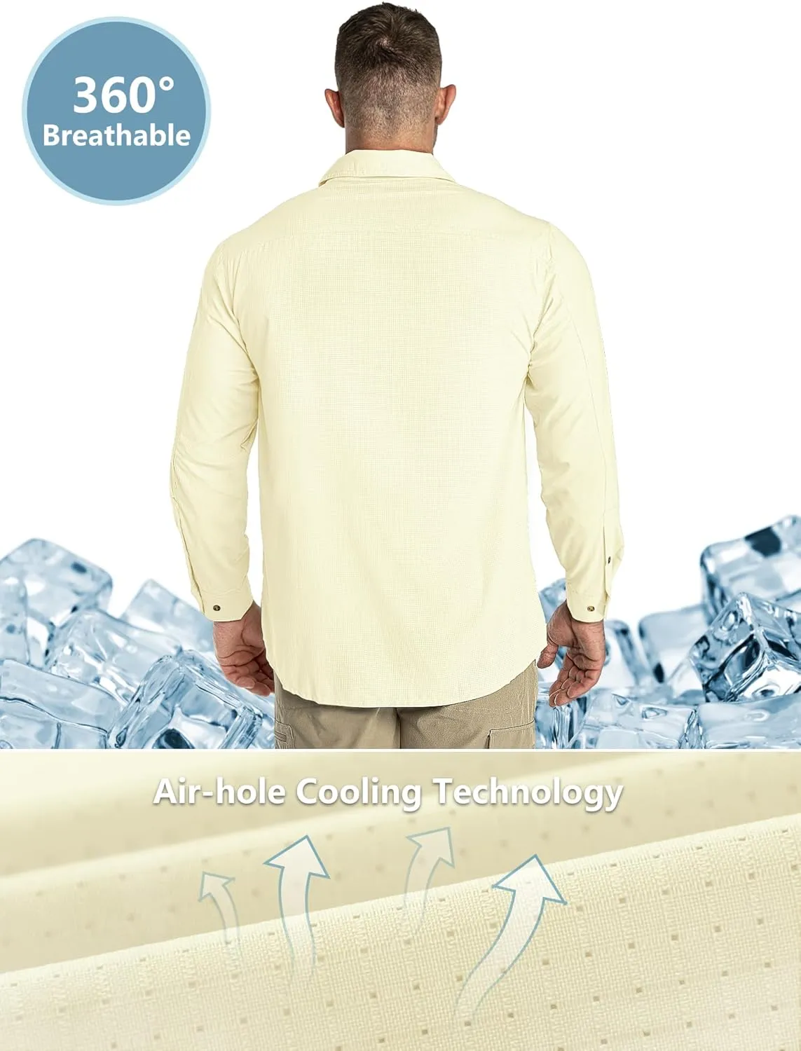 Outdoor Ventures Men's UPF 50  UV Sun Protection Shirt, Long Sleeve Hiking Fishing Shirt Cooling Quick Dry for Safari Travel